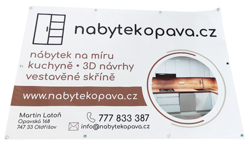 banner nábytek Opava, plachta s oky, tisk, výroba, grafické návrhy
