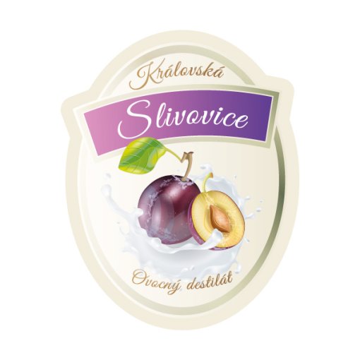 Tisk samolepky slivovice s rodinným názvem Královská